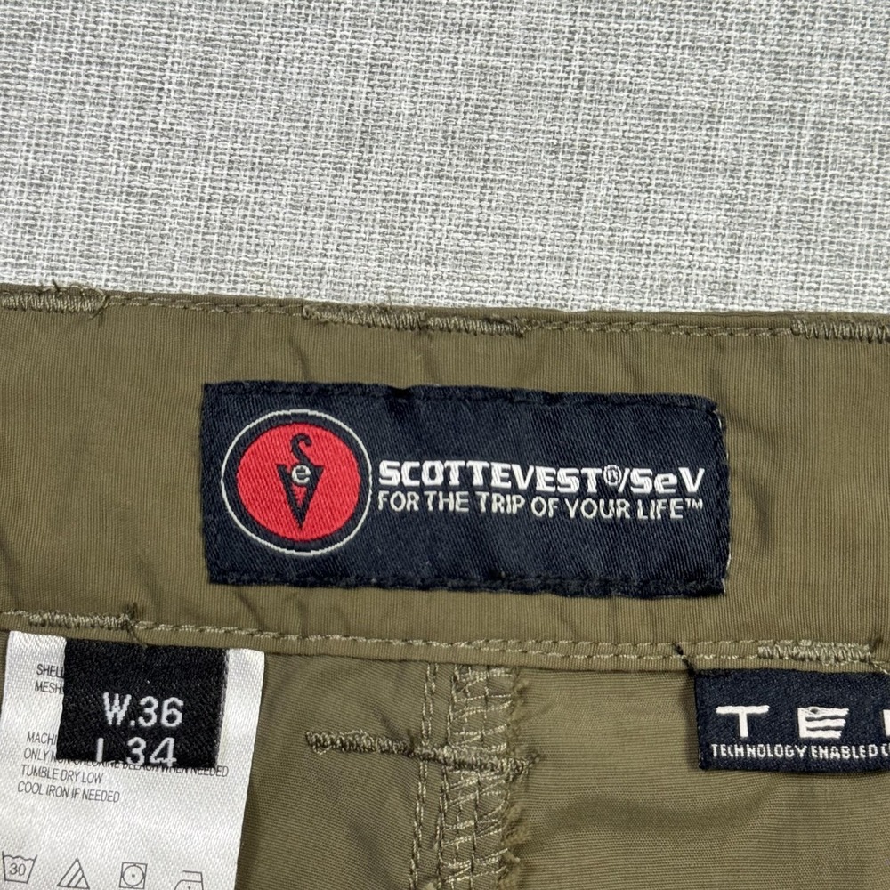 SCOTTeVEST Pants Mens‎ 36x34 Green Chino TEC Travel Nylon Polyester Pockets - Picture 2 of 12